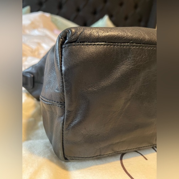 Cole Haan Black Leather Duffle Purse with Croc Embossed Details - Picture 7 of 15